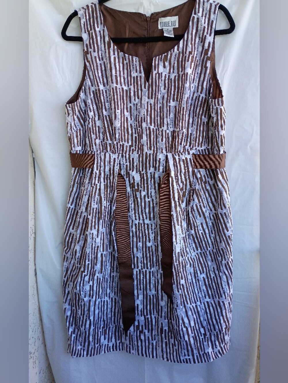 Robbie Bee Brown White Abstract Sleeveless Dress Sz 14